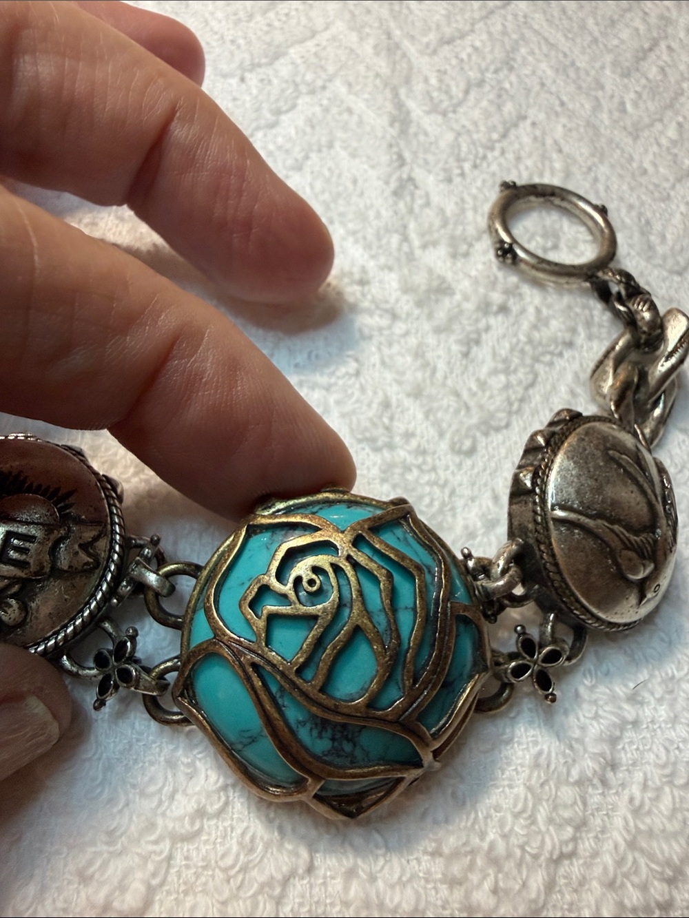 Lucky Brand Turquoise Rose Silver-Tone Toggle Bracelet - Picture 4 of 16